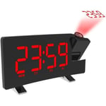 Réveil Projection Radio Réveil Projecteur 180°Lettre Rouge,Horloge Numérique Gros Chiffres 12- 24H Snooze Radio FM Cadeau Fête","i