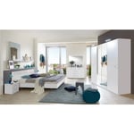 Chambre adulte complète, coloris blanc, rechampis verre blanc + chrome - Dim : 160 x 200 cm Pegane