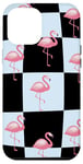 Coque pour iPhone 15 Pro Max Cute Pink Flamingo Checker Blue and Black Checkered Flamingo