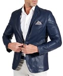 D'Arienzo Mens Italian Blue Navy Genuine Leather Blazer Spring Summer Single Breasted Jacket Genuine Leather Made in Italy Luke 56/XXL/Blue