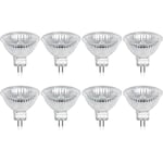 Förpackning med 8 halogenlampor Gu5.3 Mr16 35w 12v dimbar - Varmvitt 2800k, 400 lumen, glasöverskydd Jz [DB] 35W