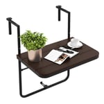 Costway Table De Balcon Suspendue En Hips Et Métal Pliable Avec Hauteur Réglable, Revêtement Antirouille, Charge 30kg, Café