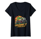 Womens Crushing It Since 2015 Monster Truck For Boys and Girls V-Neck T-Shirt