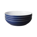 Denby - Elements Dark Blue Pasta Bowls Set of 4 - Dishwasher Microwave Safe Crockery 1050ml 22cm - Navy Blue, White Ceramic Stoneware Tableware - Chip & Crack Resistant