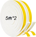 Mousse Bande de Joint, Blanc Joint Caoutchouc Porte, 12 mm (I) * 6 mm (H) * 5 m (L) * 2 Joint Mousse Adhésif pour Isolant Fenêtre Porte-10 m