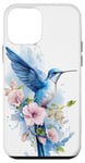 iPhone 12 mini Watercolor Blue Hummingbird with flowers Case