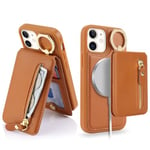 Ｈａｖａｙａ Coque für iPhone 12 Mini Compatible avec Magsafe Etui für iPhone 12 Mini avec Porte Cartes détachable Magnétique Fermeture éclair Portefeuille pour Femmes et Hommes- Marron