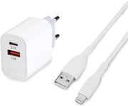 Chargeur Iphone Usb C - Pr Chargeur Usb C + A Et Câble Iphone Pour Iphone 14/14 Plus/14 Pro/14 /13/12/11 Xr Xs Se X 8 7 6, Ipad, Airpods - Embout Tete Chargeur Iphone Avec Câble Lightning