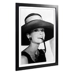 Big Box Art Framed Print of Audrey Hepburn (2) Design | Wall Art Picture | Home Decor for Kitchen, Living, Dining Room, Lounge, Bedroom, Hallway, Office, Black, A2 / 24.5x18 Inch / 62x45cm