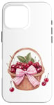 Coque pour iPhone 16 Pro Max Noeud coquette rose sur un panier en osier avec cerises