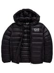 EA7 Emporio Armani Boys Lightweight Down Quilted Jacket - Black, Black, Size Age: 10 Years