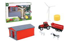 Le Monde De La Ferme -Tracteur avec Remorque,Animaux,Ferme et Éoliènne - Ferme -025113-1/60 -Véhicule Roue Libre -Rouge - Métal - Jouet Enfant - Agricole - Véhicule - Agriculture - À Partir de 3 Ans