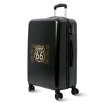 ROUTE 66 Cabin Suitcase 55 x 40 x 20 (Extendable) – 33L – Ryanair Cabin Luggage – Airline Compatible – Lightweight and Hard Carry Case – 4 Wheels, Black/White, 66x44x24 cm, Medium