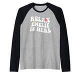 Retro Groovy Relax EMELIE Is Here Funny Mother's Day Name Raglan Baseball Tee