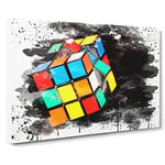 Rubik Cube V3 Modern Canvas Wall Art Print Ready to Hang, Framed Picture for Living Room Bedroom Home Office Décor, 24x16 Inch (60x40 cm)