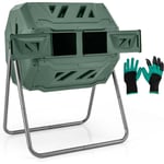 Goplus - Composteur de Jardin, Bac à Compostage à Double Chambre de 160 l avec 2 Portes Coulissantes, Cadre en Métal, Grand Composteur Rotatif sans