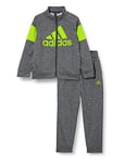 adidas Yb Ts Bos Tracksuit - Top: Dark Grey Heather/Semi Solar Slime Bottom: Dark Grey Heather/Semi Solar Slime, 3-4A