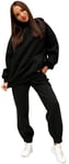 Forêtîle Survêtement Femme Noir Jogging Femmes Sport Ensemble Sweat à Capuche Décontracté Pyjama D'Intérieur Tenue Minimaliste Casual Manches Longues Pantalon Confortable (S)