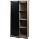 Armoire HHG 159, commode Highboard, porte coulissante 8 compartiments de rangement, aspect bois métal industriel 163x76x38cm, naturel