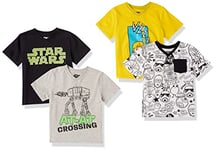 Amazon Essentials Disney | Marvel | Star Wars Boys' Short-Sleeve V-Neck T-Shirts, Pack of 4, Star Wars Print/Doodles, 10 Years