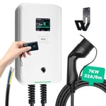 Morec Borne de Recharge pour véhicule électrique 7KW Type 2 Chargeur Mural EV pour Tous Les véhicules électriques et Hybrides Rechargeables, câble de 6m avec contrôle par Cinq Cartes RFID