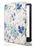 MoKo Case for All-new 7" Kindle Paperwhite (12th Generation-2024) and Kindle Colorsoft Signature Edition 2024, Lightweight Shell Cover with Auto Wake/Sleep for Kindle Paperwhite 2024,White Blue Floral