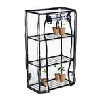 Relaxdays Serre pour Balcon, bâche en PVC, Structure en Acier, 3étagères, HxLxP : 80 x 48 x 24,5 cm; Noir/Transparent