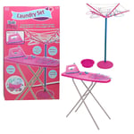 Childrens Kids Laundry Set Ironing Board Washing Line Iron Hangers Pretend Toy