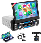 Android Autoradio 1 Din avec Apple Carplay Android Auto Navi GPS WiFi Dab Adaptateur 7 Pouces Automatique Rétractable Tactile Autoradio avec Mirror Link Bluetooth FM/RDS/Dab+/OBD/SWC Caméra de.[G647]