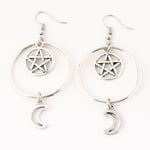 Örhängen Pentagram Måne Wicca Pagan Crescent Rostfria Creoler Silver