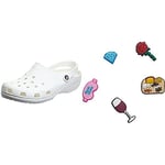 Crocs Classic, Sabots Mixte Adulte, Blanche and Shoe Charms 5-Pack