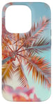 iPhone 14 Pro Palm Tree Hibiscus Sunset on the Beach Light Blue Case