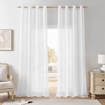 Softalker Rideaux Voilage Blanc 140x250 cm Rideau à Oeillet Semi-Transparent Effet Lin Lot de 2 pour Salon Moderne, Cuisine, Chambre, Dressing, Enfant, Rideaux et Draperies intérieurs de Fenetre