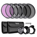 Neewer 49mm ND Lens Filter Kit: UV, CPL(Circular Polarising), FLD, ND2, ND4, ND8, Lens Hood and Lens Cap Compatible with Canon Nikon Sony Panasonic DSLR Cameras