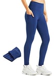 Libin Leggings Polaire Femme Chaud Leggings Hiver Femme Thermique Élastiques Taille Haute Sport Chaud Pantalon avec Poches, Bleu Marine, L