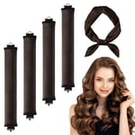 4PCS Heatless Curling Rod Heatless Curlers with Hair Scarf Heatless Blowout Rods Overnight Blowout Rods Hair Curlers No Heat Hair Rollers for All Hair Types Women DIY Hair Styling (Brown, 30cm)