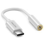 deleyCON Adaptateur Casque 10cm USB C vers Prise Jack 3,5 mm AUX - Compatible avec Apple Samsung Google Huawei Xiaomi Smartphone Téléphone Portable Tablette Ordinateur Portable PC Surface etc. Blanc