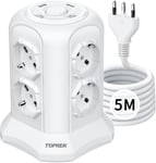 Multiprise Verticale avec 8 Prises universelles ITA 10/16A et Schuko et 2 USB C et 2 USB A (USB-C1 20W PD3.0 Charge Rapide), câble 5M, 4000W/16AMultiprise avec Interrupteur, Prise 16A, Blanc