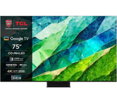 75" TCL 75C855K  Smart 4K Ultra HD HDR Mini LED TV with Google Assistant & Amazon Alexa, Silver/Grey