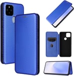 Compatible Avec Coque Google Pixel 5a, Mince Flip Fibre De Carbone [Test De Chute] Antichoc Stand Fente Avec Carte, Protecteur D'écran En Verre Trempé*2-Bleu