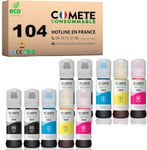 Comete, Marque Française - 104-10 Bouteilles D'Encre 104 Compatibles Avec Epson Ecotank 104 - Pour Encre Epson 104 Ecotank Et-2812 Et-2821 Et2710 Et2711 Et2715 Et2720 Et2721 - Noir[DYJ072575]