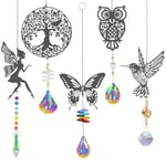 OFFCUP Attrape Soleil Cristal Suspendu, 5pcs Attrape Soleil Cristal, Perle de Verre Attrape-Soleil Arc-en-Ciel en Cristal Suspendu Suncatcher Cristal de fée de Papillon de Hibou d'arbre de Colibri