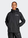 adidas Terrex Womens Mountain 2l Rain Jacket - Black, Black/Black, Size S, Women