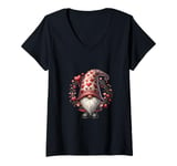 Womens Love Gnome Valentines Day Wreath For Her With Cute Hearts V-Neck T-Shirt