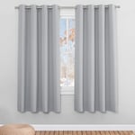 PONY DANCE Rideaux Chambre - Rideau Occultant Thermique Draperies à Oeillets Lumineux Bloquer Anti-UV pour Maison Tenture Opaque, Largeur 140 cm sur Hauteur 175, Gris Argenté, 2 PCs