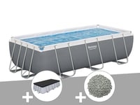 Kit piscine tubulaire Bestway Power Steel rectangulaire 4,04 x 2,01 x 1,00 m + Bâche de protection + 10 kg de zéolite