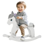 FUNLIO Pony Wooden Rocking Horse Ages 1-3, Easy to Assemble Toddler Ride on Toys, Charming Baby Rocking Horse with Backrest & Long Seat, CPC & CE Certified - Gray