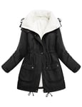 CMTOP Manteau Femme Hiver Veste Polaire Doublure Chaud Manteaux Peluche Chaude Blouson Thermique Epais Parka Couleur Unie Outwear Zippé Chic et Élégant Manteau avec Revers(Noir,XXL)