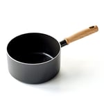 GreenChef Vintage Pot à lait en Céramique Antiadhésive de 18 cm/2,1 L, Poignée à Apparence en Bois, Sans PFAS, Compatibles avec l'Induction, Va au Four, Va au Lave-Vaisselle, Gris