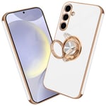 Nuxiady Coque pour Samsung Galaxy A15 5G / 4G Antichoc Housse Silicone TPU Étui avec Magnétique Support à Anneau Rotatif, Etui 360° Ring Stand Case Protection Cover pour Galaxy A15, Blanc